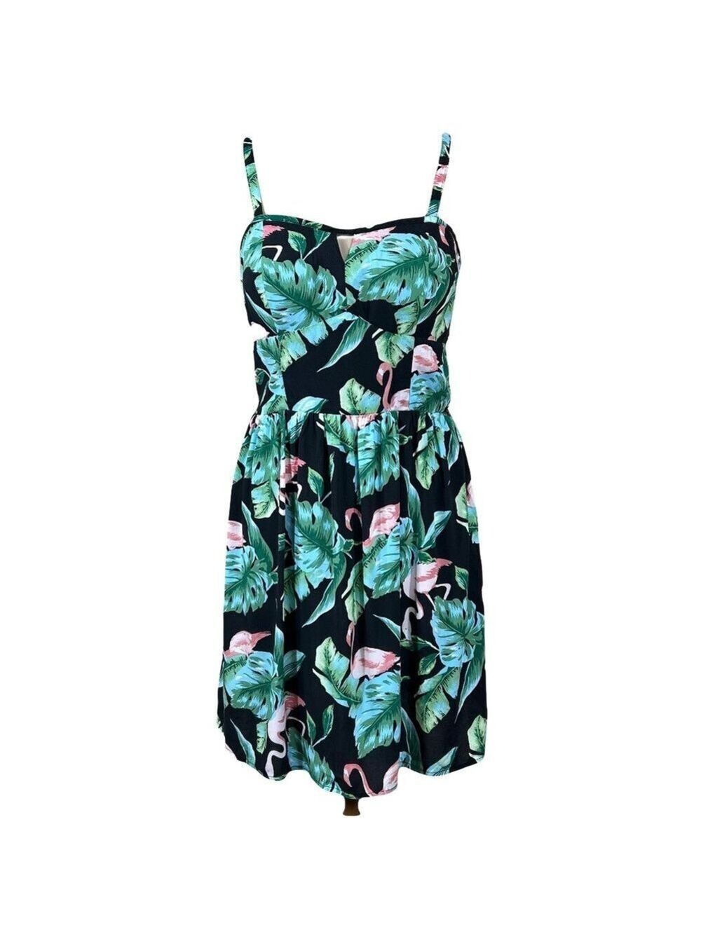 As U Wish NWT Tropical Pink Flamingo Built-In Bra Sundress Dress Size L